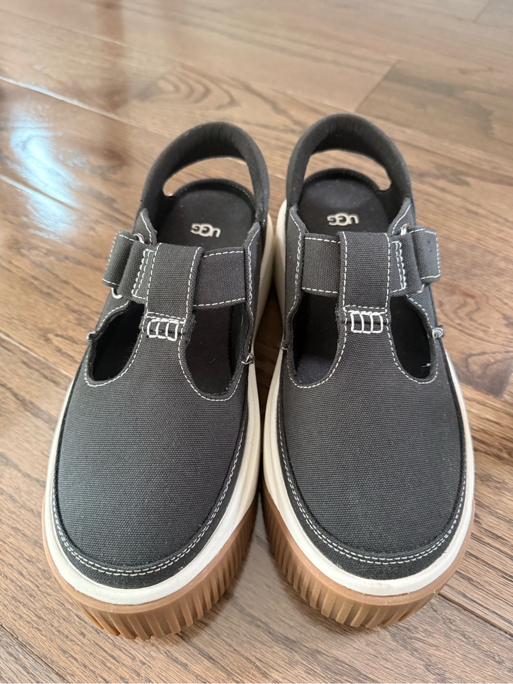 UGG Black Canvas Mary Jane Platform Clogs with Gum Sole - Picture 2 of 9